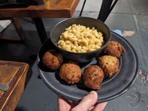 Side Mac and cheese with a side of hush puppies at Imagine Vegan Cafe in Memphis