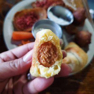 Dog in a blanket at Imagine Vegan Cafe in Memphis