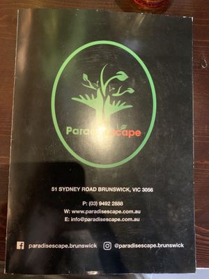 Menu  at Paradisescape in Brunswick