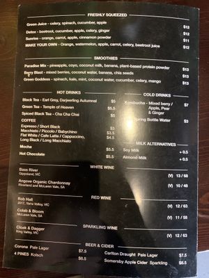 Menu  at Paradisescape in Brunswick