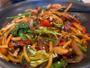 Peking duck noodles - an explosion of colour   at Paradisescape in Brunswick