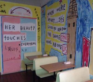 seating area at Purgatory Pizza in Los Angeles