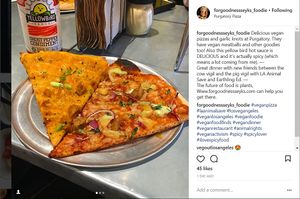 Buffalo vegan pizza and vegan BBQ pizza at Purgatory Pizza in Los Angeles