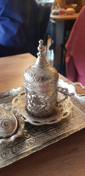 Turkische Mokka, served with water and a small sweet at Vildan Café in Berlin
