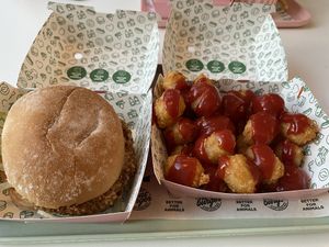 Chicken burger and tater tots Tarantino  at Neat Burger - Finsbury Park in North London