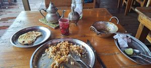 Chana curry (vegan) with naan and chai (vegetarian) at Om Cafe in Bocas Del Toro