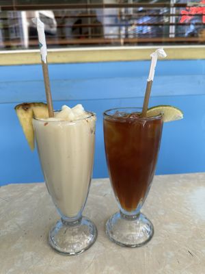 Pina colada, non-alcoholic (left), iced tea (right)  at Lupe's in New York City