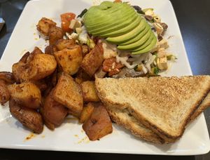 Vegan tofu scramble   at Larchmont Bungalow Cafe in Los Angeles