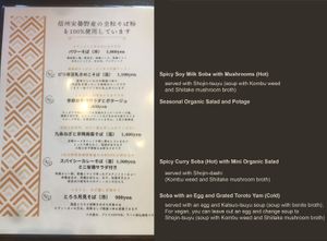 Menu with my translation; they don't have English menu so far, but they are going to make it. at Sobaful in Tokyo