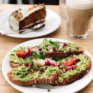 Avocado toast and carrot cake. at Cloud Cakes -  Notre Dame de Lorette in Paris