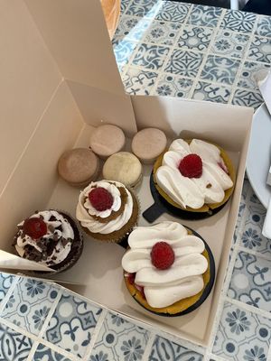 White chocolate tarts, macaroons, Black Forest and white chocolate cupcakes   at Cloud Cakes -  Notre Dame de Lorette in Paris