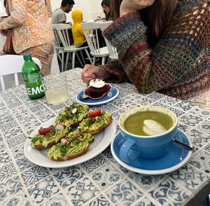 Advocado toast, matcha latte, red velvet cupcake, lemonaid citron vert  at Cloud Cakes -  Notre Dame de Lorette in Paris
