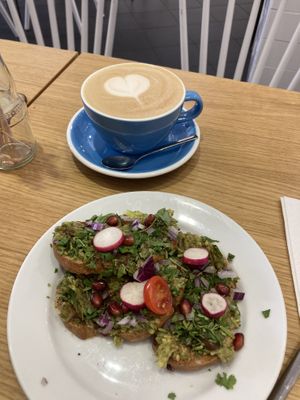 Avocado bread with oat latte  at Cloud Cakes -  Notre Dame de Lorette in Paris