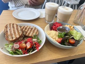 Grilled cheese, hummus salad and a latte glacé   at Cloud Cakes -  Notre Dame de Lorette in Paris