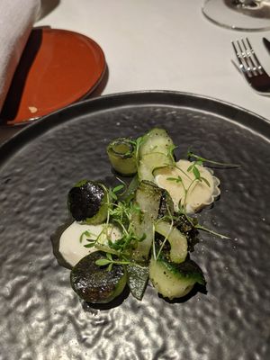 Concombres, courgettes, tofu at Reflet d'Obione in Montpellier
