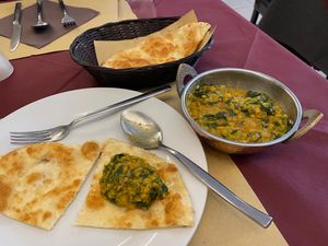 Saag dal (spinich & lentils) with paratha. at Indian Curry Restaurant in Catania