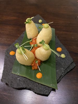 Smoked vegan cheese yucca  at Ngadri in Boquete