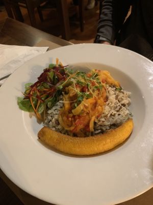 Beans, Rice & platano with Marinated Jackfruit   at Ngadri in Boquete