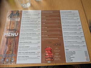 Menu side 1 at Aloha in Bridlington