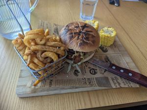 The Mexican Burger with beyond meat and spiral fries at Aloha in Bridlington