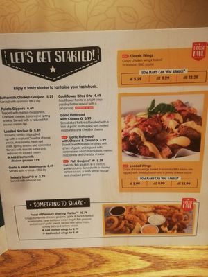 Menu at Rising Sun in Watford