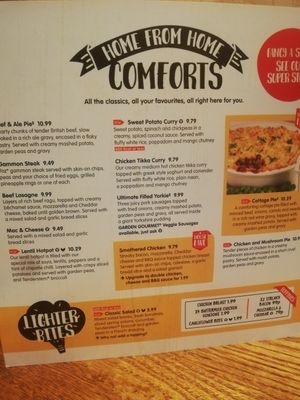 Menu at Rising Sun in Watford