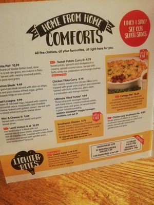 Menu at Rising Sun in Watford