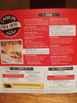 Menu at Rising Sun in Watford