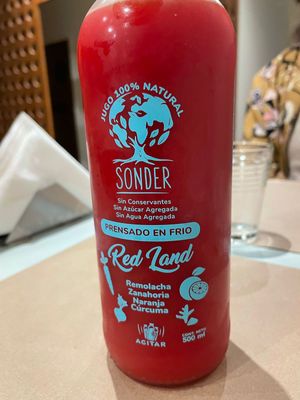 Beet, carrot, orange and turmeric juice  at Gordo Vegano in Buenos Aires