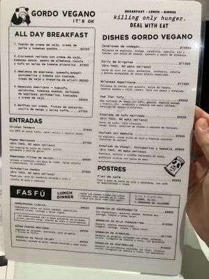 Food menu, pg 1  at Gordo Vegano in Buenos Aires