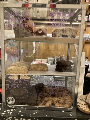 Pastry display case by cashier  at Gordo Vegano in Buenos Aires