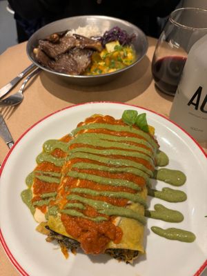 Canelones in the front, curry in the back at Gordo Vegano in Buenos Aires