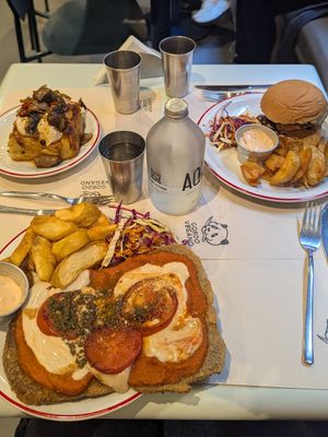 Tortilla de papa, milanesa napolitana, sandwich de girgolas at Gordo Vegano in Buenos Aires