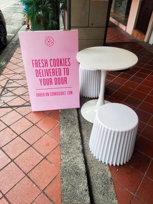 Outdoor dining area at Guilt Cookies in Central Singapore