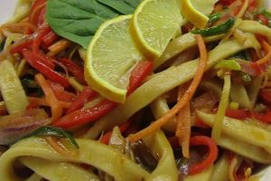 Handcrafted Yaki Udon noodles.
Fresh, handcrafted small batches of Udon noodles sauteed in peanut oil with aromatics, herbs, julienne vegetables, mushrooms, and spices.  at Vegan Delights LG Inc in Sioux Lookout