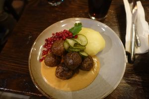 Swedish meatballs (not vegan, vegan option available) at The Liffey in Stockholm