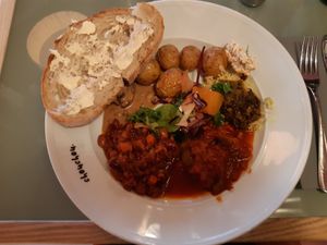 Ratatouille, rice and curry, roast potatoes, bourguignon stew and bean stew at ChouChou in Stockholm