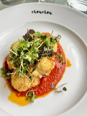 Baked cauliflower on tomato sauce (cauliflower was nice, but it wasn’t at all filling and the only side was white rice) at ChouChou in Stockholm