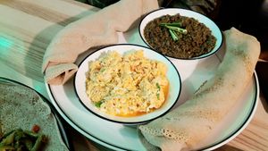 Scrambled eggs and lentil stew served with Injera at Mama Ethiopian Cuisine in Seoul