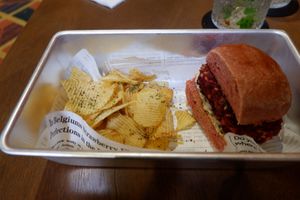 Little Beet Burger With Vegan Cream Cheese. at SUSU Vegan Mylk Bar Penang in Penang