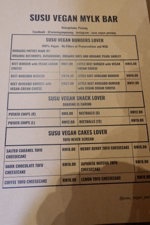 Menu Part. at SUSU Vegan Mylk Bar Penang in Penang