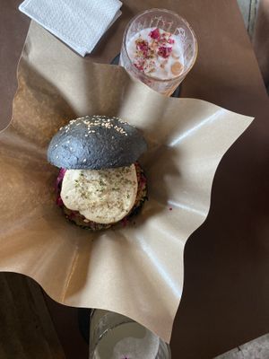 Beet burger with cream cheese   at SUSU Vegan Mylk Bar Penang in Penang