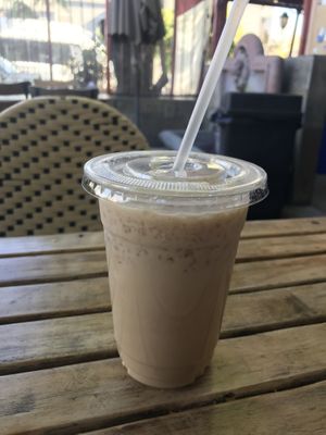 Mocha latte w/oat milk and hazelnut syrup at Marie et Cie in Valley Village