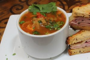Soup and sandwich. Made from scratch with seasonal vegetables and a Sandwich of your choice.  Veggie, Eggplant... at Marie et Cie in Valley Village