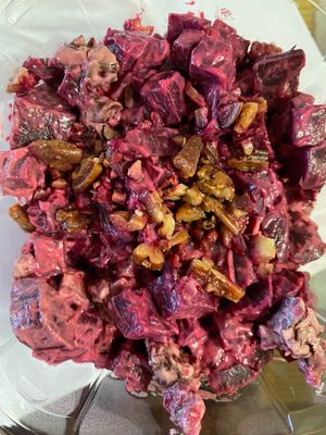 Beet Cucumber Salad. In take home containers.  at Marie et Cie in Valley Village