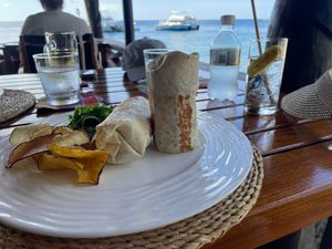 Veggie & chickpea roti. at Trou Au Diable in Soufriere