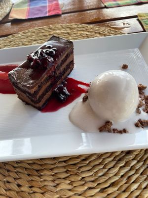 My fave dish here - chocolate terrine with cinnamon gelato :) at Trou Au Diable in Soufriere