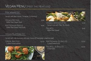 vegan menu section at Souvlaki in Baltimore