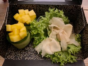 Mango-cucumber sushi and pickled ginger at SushiPoint in Bergen Op Zoom