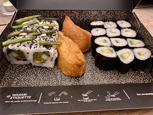The december special roll (asparagus roll), inari sushi and cucumber and avocado maki.  at SushiPoint in Bergen Op Zoom